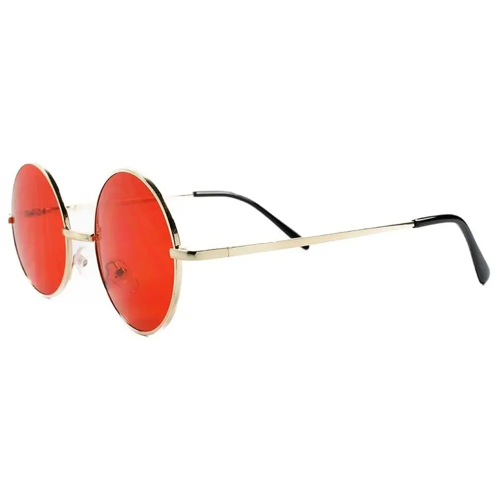 Kiss Red Lens Round Sunglasses Gold Wire Frame 70s Lennon Retro